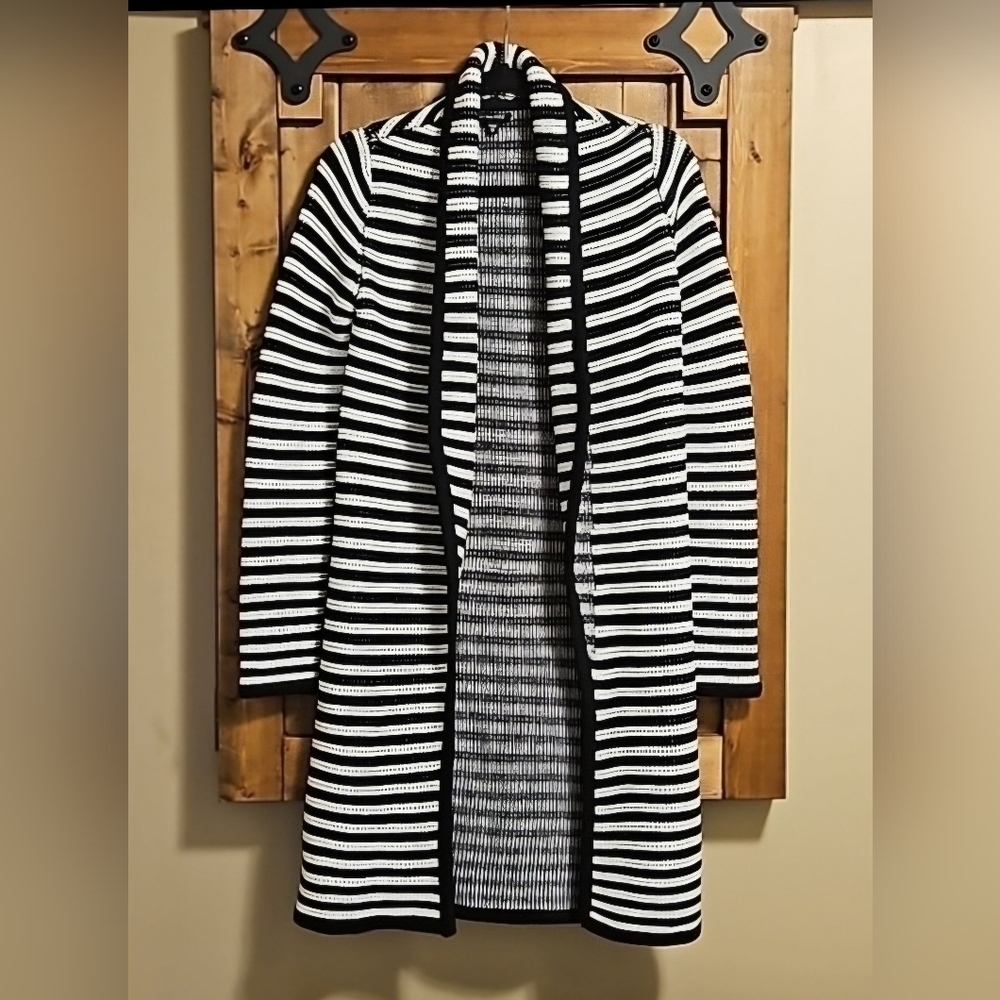 Dynamite Black White Striped Knit Open Cardigan Size XXS